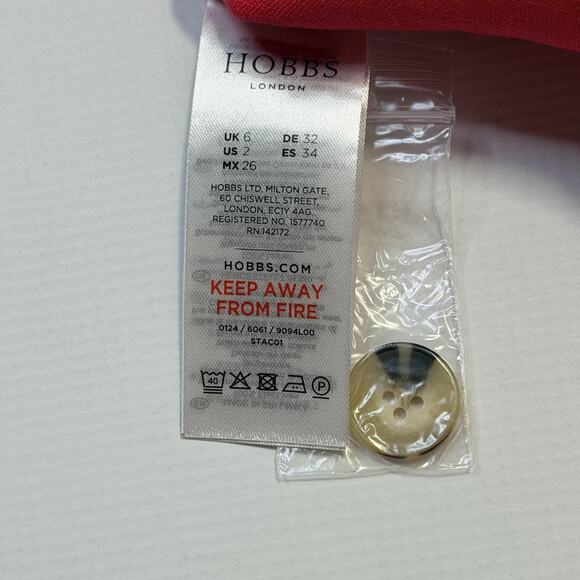 Hobbs London Shirt Womens US 2 Rouge Pink Malindi Linen Sleeveless Back Button - Picture 13 of 15